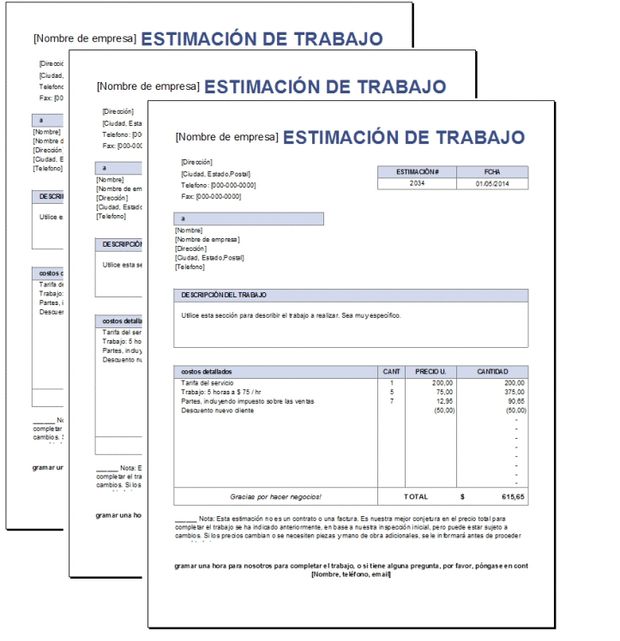 Presupuesto de trabajo Excel