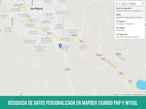 Búsqueda de datos personalizada en Mapbox usando PHP y MySQL