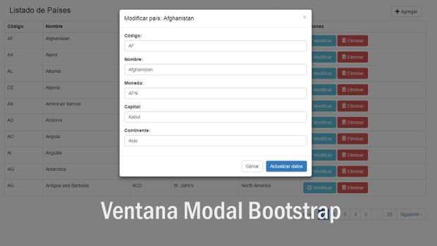 Cargar información dinámica en ventana modal Bootstrap con PHP, MySQL y jQuery