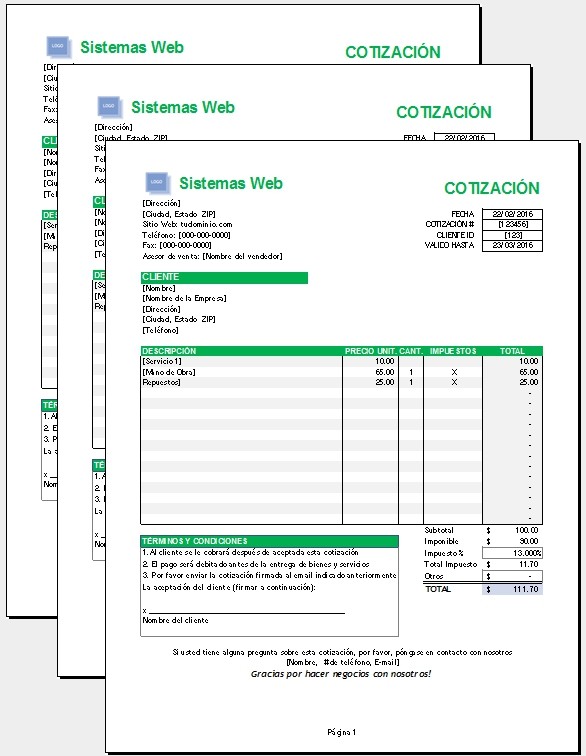 Plantilla de cotización Excel