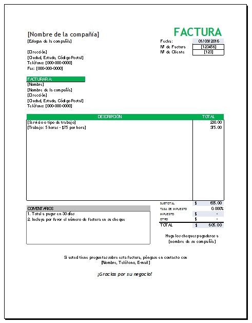 Plantilla de Factura Simple con Excel