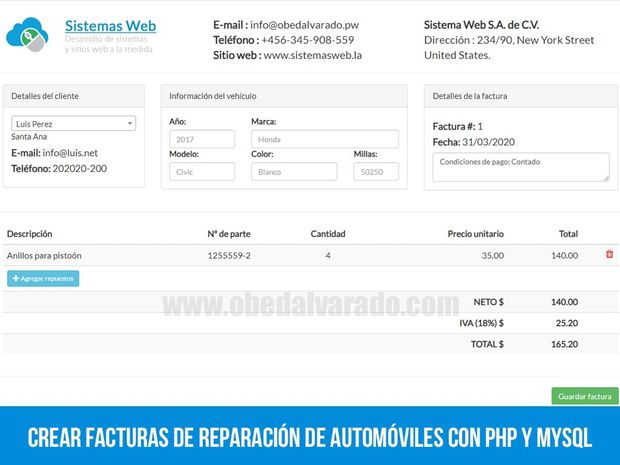 Crear facturas de reparación de automóviles con PHP y MySQL