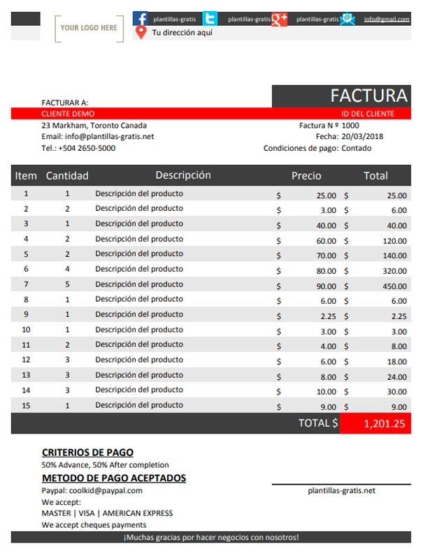 Modelo de factura en excel