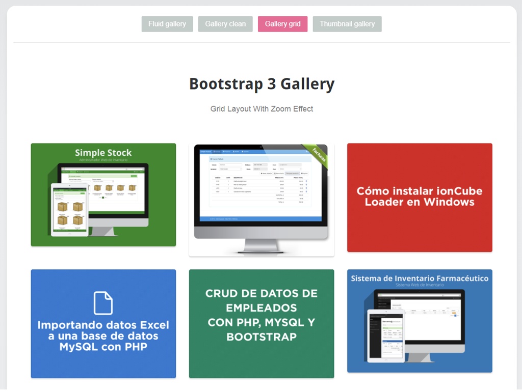 Script gratis: 4 galerías de imágenes desarrolladas con PHP, MySQL y Bootstrap