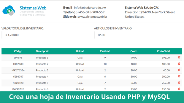 Hoja de Inventario con PHP y MySQL