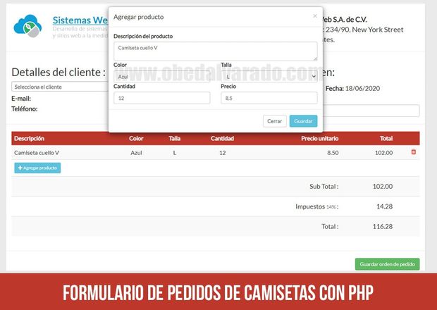 Formulario de pedidos de camisetas con PHP