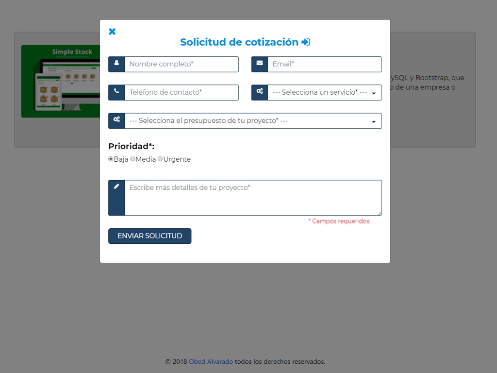 Formulario para solicitud de cotizaciones desarrollado con Bootstrap y PHP